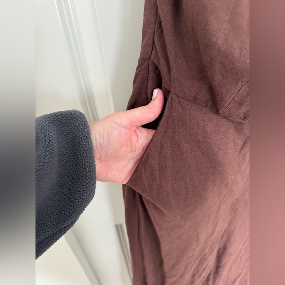 Happy Nature Linen Viscose One Shoulder Bow Tie Jumpsuit Brown 6 - Picture 4 of 6